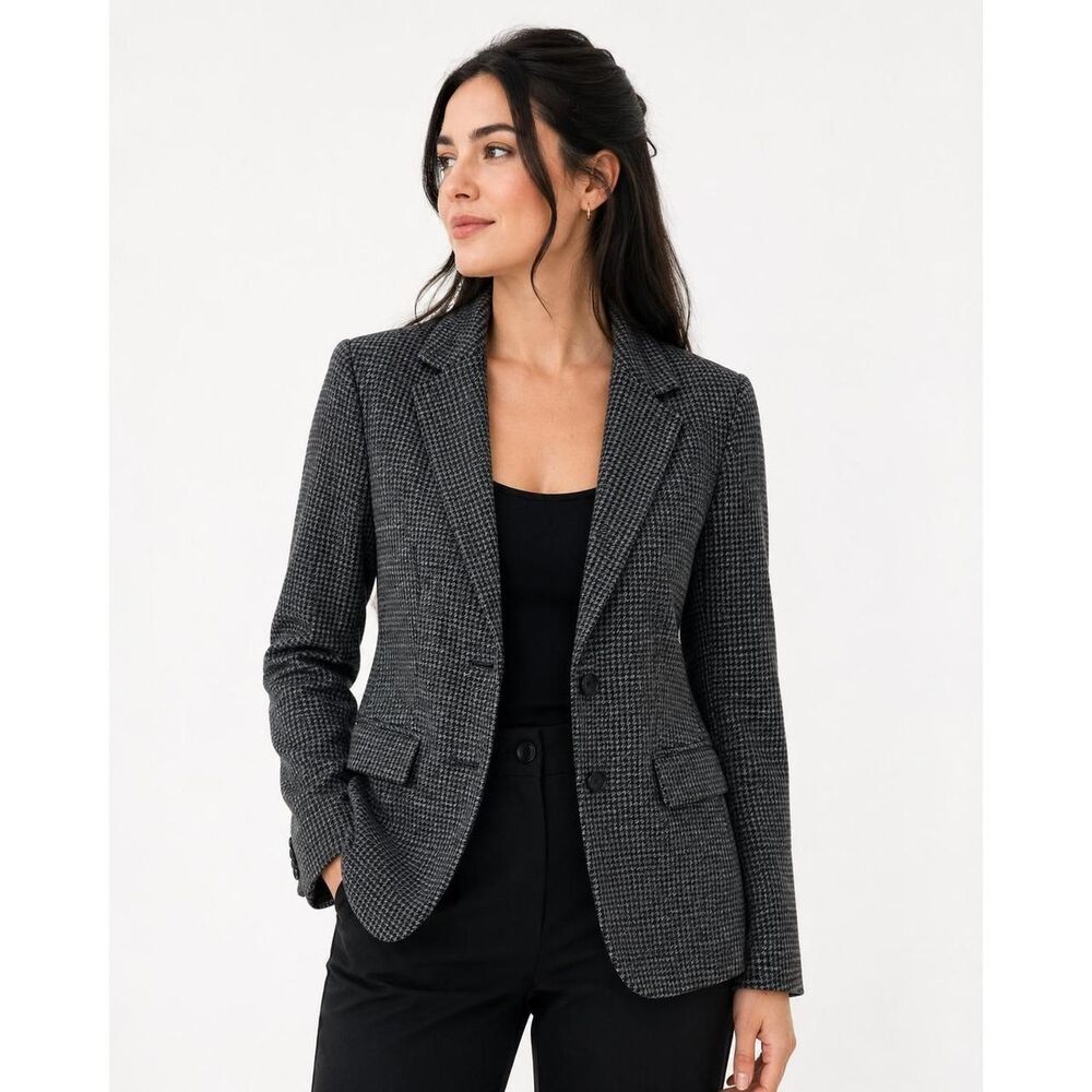 New Banana Republic Womens Grey Houndstooth Two-Button Blazer Jacket Size 4